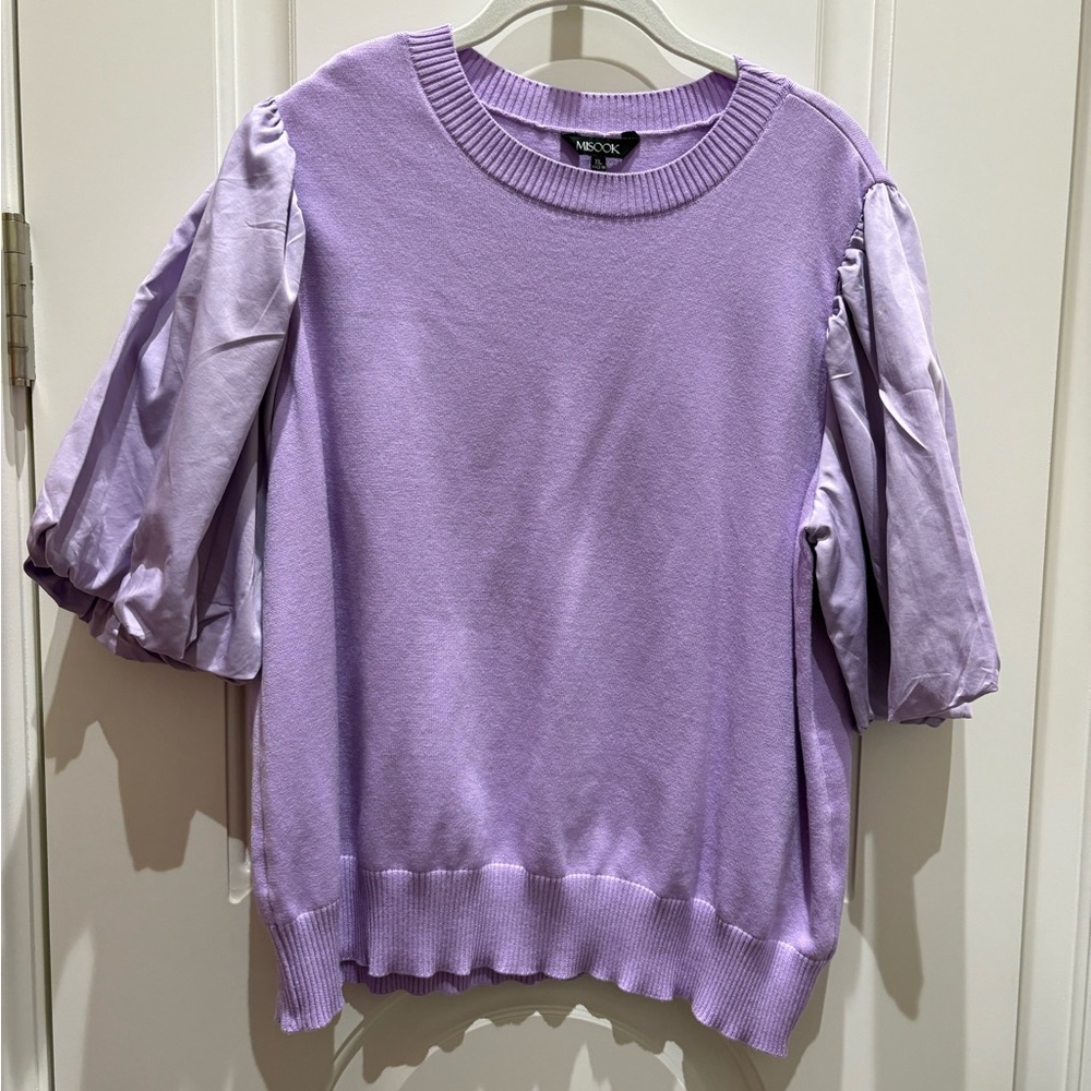 Misook Women's Lavender Puff Sleeve Sweatshirt